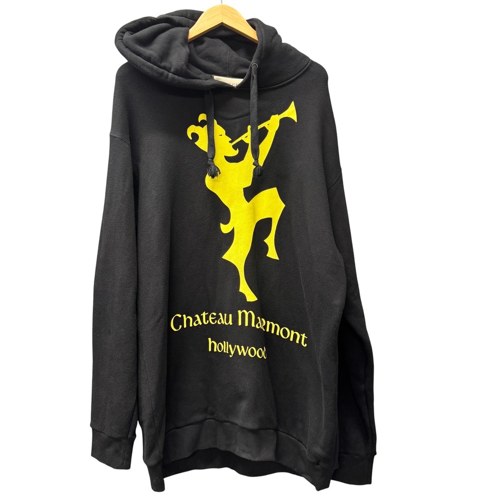 Gucci Hoodie Mens XL Chateau Marmont Black Floral Graphic Cotton Pullover Italy